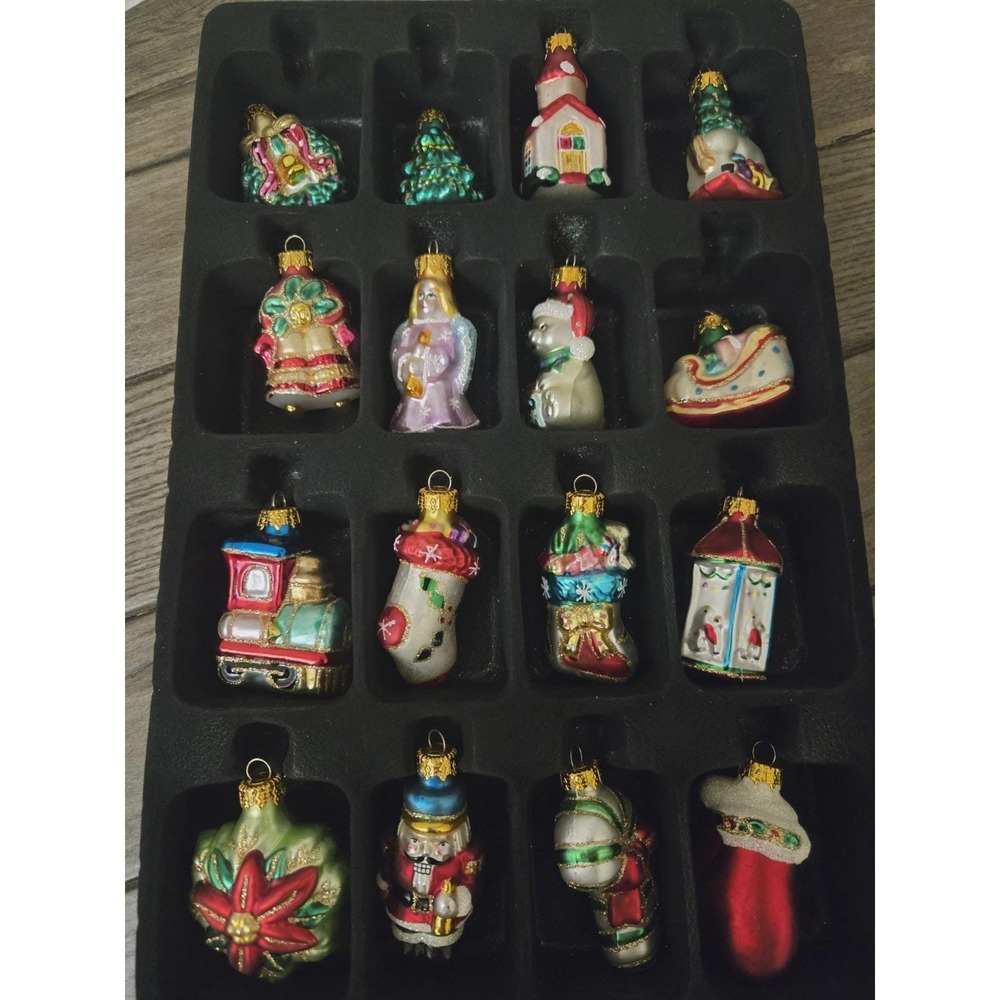 Vintage Target 16 Pc Hand Blown Glass Hanging Christmas Ornament Set 2.5" Retro